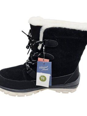 Universal Thread Womens Winter Faux Fur-Lined Black Lace-Up Snow Boots Size 11
